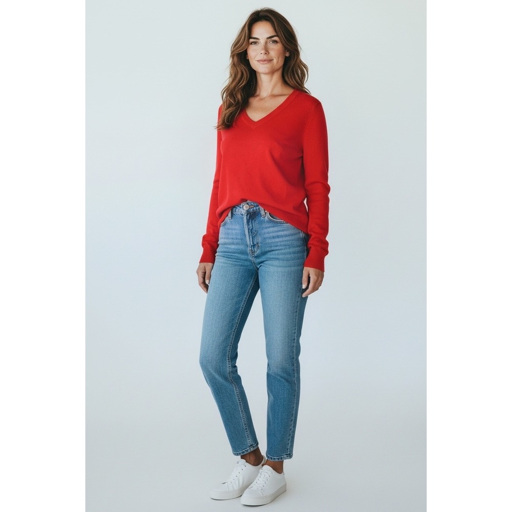 Talbots Pure Cashmere V-Neck Sweater Cherry Red Long Sleeve Knit Soft Sz M